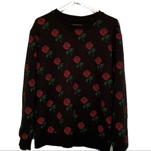 Forever 21 Men roses black crewneck sweater S